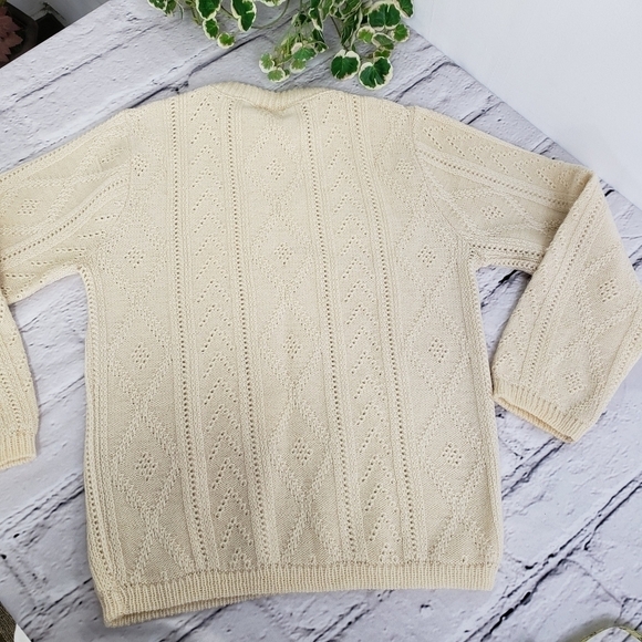 Vintage 60s Ann Arbor USA Made 100% Wool Sweater S VGUC Cream - Picture 2 of 11
